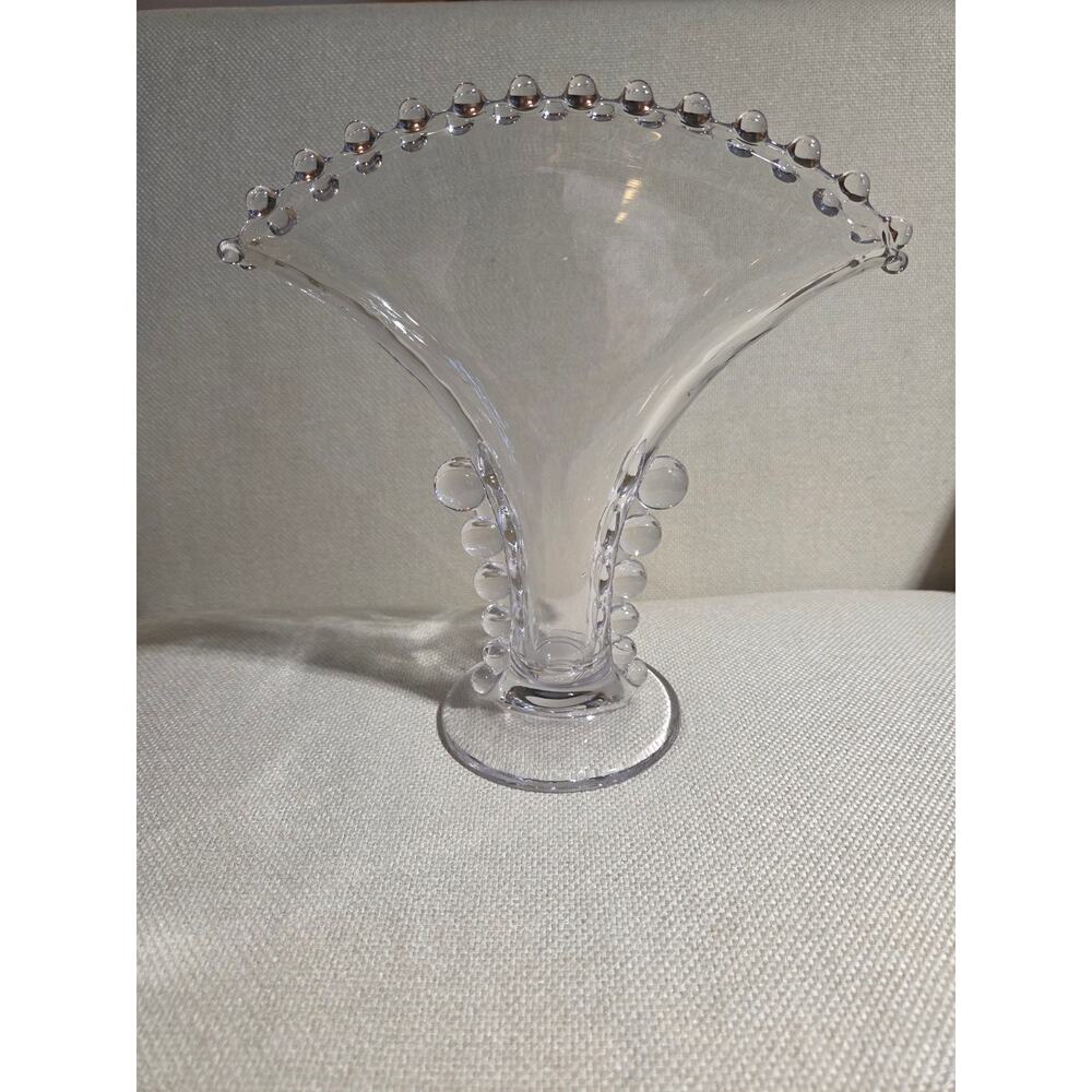 Vintage Imperial Glass Fan Vase Candlewick with a Beaded Rim and Sides